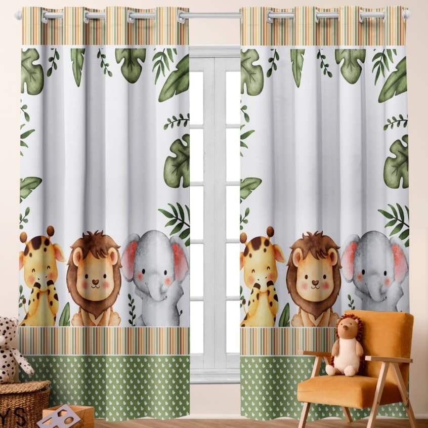 Cortina Infantil Estampa Exclusiva Safari Baby 3,00L x 2,20A Baby Janela Decoração Quarto Kids