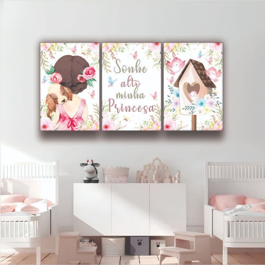 kit 3 quadros decorativos quarto menina quadro infantil quadro para quarto de menina