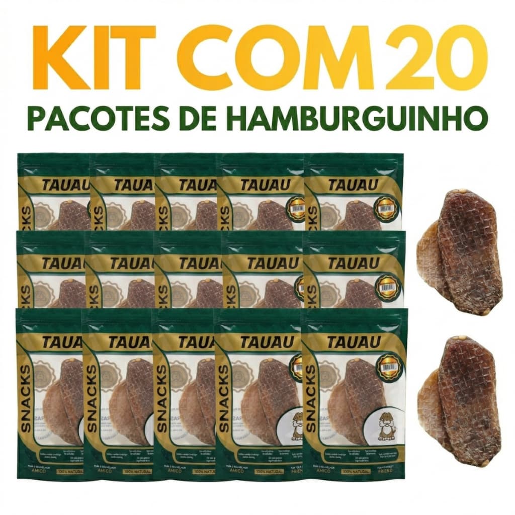 Kit 20 Petisco Natural para Cachorro Hamburguinho 100% Carne Snack Premium Cães Tauau 50g Treino Recompensa