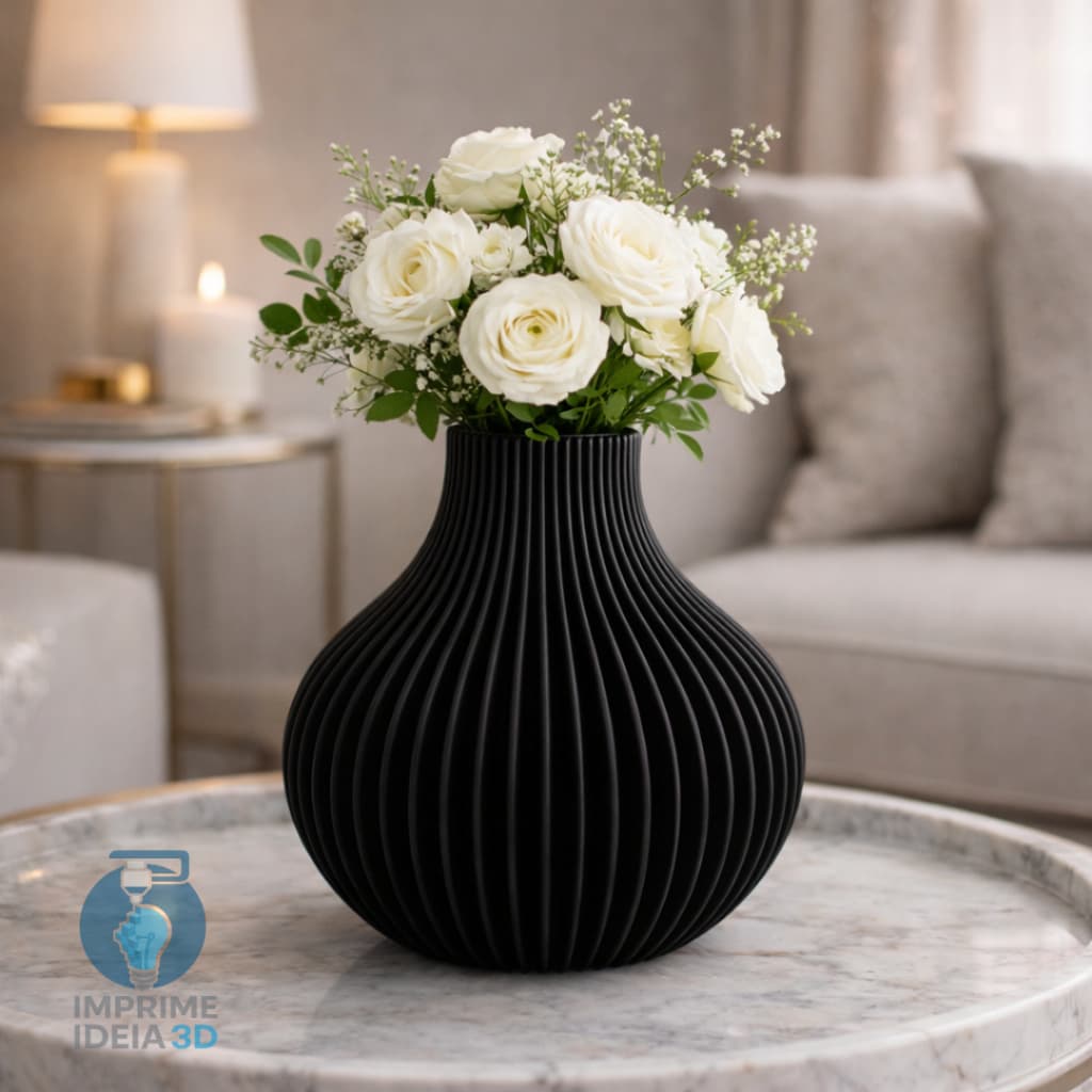 Vaso Preto 3D Decorativo Moderno Cachepot Planta REF. 141