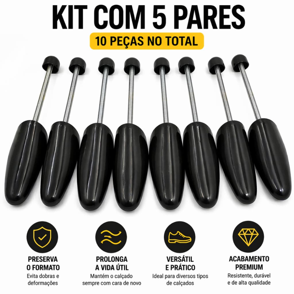 Kit 5 Modelador De Sapatos Preto Evitar Amassos E Trincas