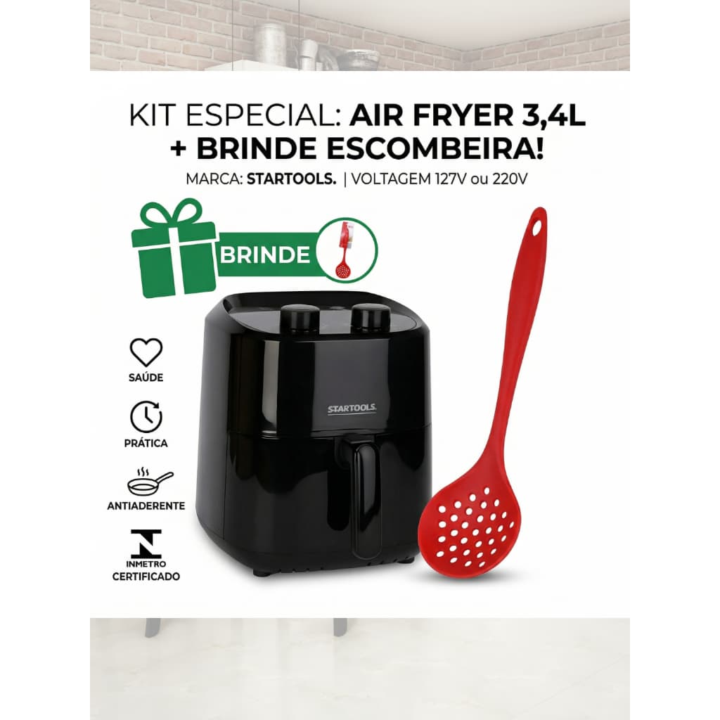 Fritadeira Elétrica Air Fryer 3.4L + BRINDE Escumadeira 🎁 110v ou 220v Promoção Lançamento Saudavel