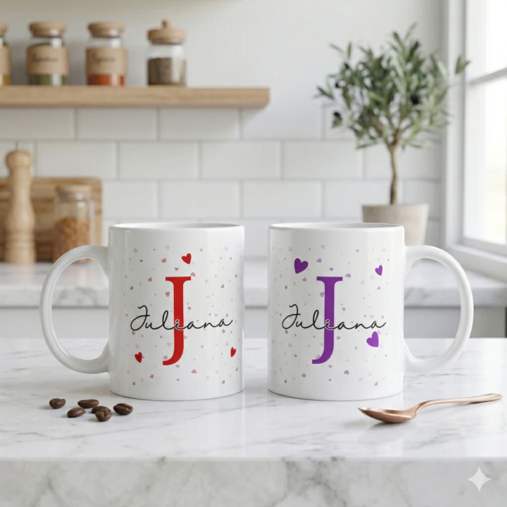 Caneca com nome personalizada corações - DIVERSAS CORES