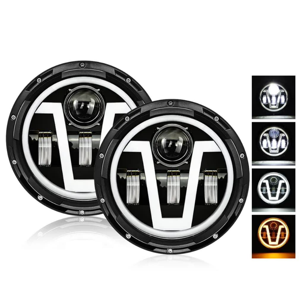 Kit 2 Faróis LED Angel Eyes 7 Polegadas 36W DRL Seta Âmbar H4 36W Universal 12V 24V Jeep Off Road