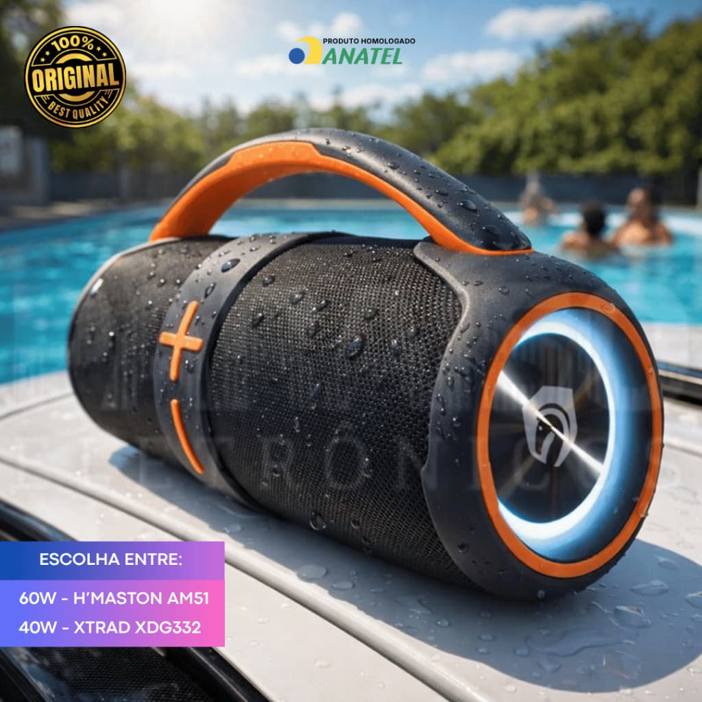 CAIXA DE SOM 60W/40W RMS Portátil Bluetooth Potente Á Prova d'Água TWS RÁDIO FM USB - OFERTA