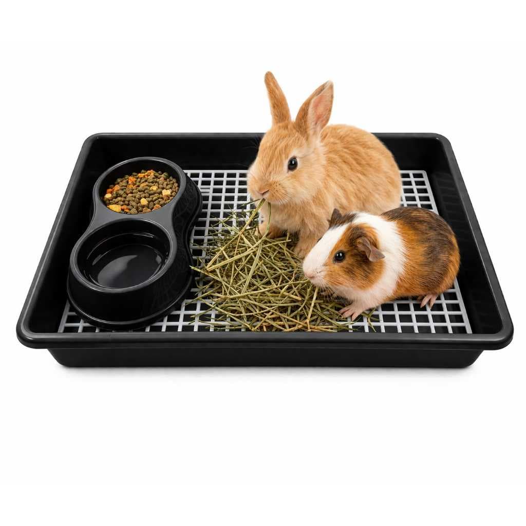 BANDEJA SANITÁRIA ESPAÇOSA PARA PORQUINHO DA ÍNDIA COELHO E COELHINHO COM GRADE + COMED. DUPLO