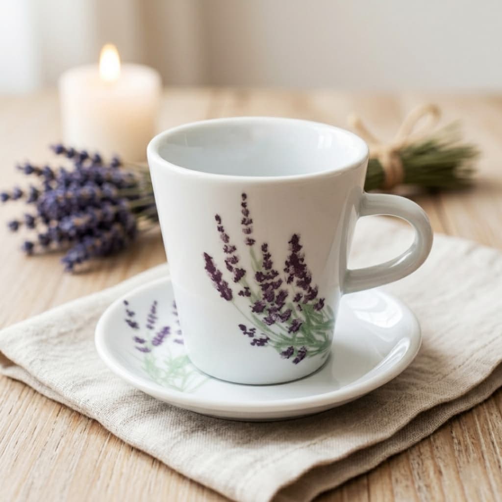 Jogo Xícara Tulipa com Pires Porcelana Lavanda Decorada Café Mesa Posta Elegante