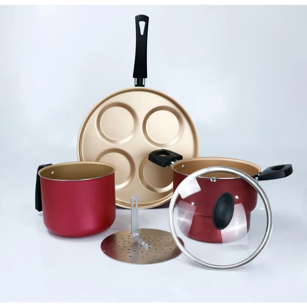 Kit Panelas Café Da Manhã Cuscuzeira 4 Ovos E Leiteira 3 Pçs