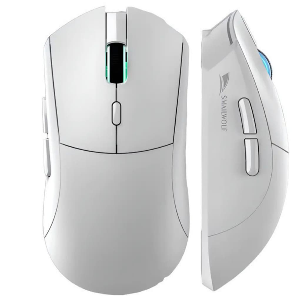 Mouse Gamer Smailwolf RS7 BRANCO Sem Fio Recarregável 2.4G, BT5.2  Sensor PAW3311+ DPI ajustável até 20.000 1.000Hz