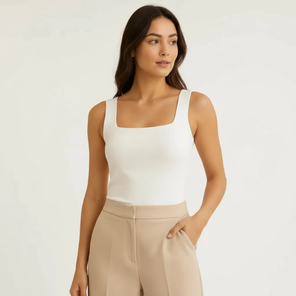 Kit 1 ou 2 Regata Feminina Suplex Branco Forro Duplo Alça Larga Modela Corpo Não Transparente