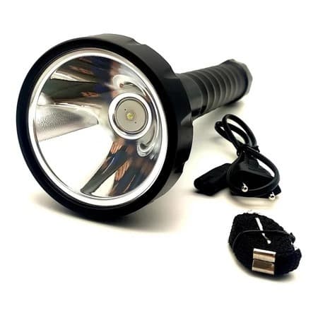 Lanterna Manual Tática Com Led Recarregável Na Tomada Bivolt Com 1 Super Led Grande 6 Watts Caça Pesca Camping Acampamen
