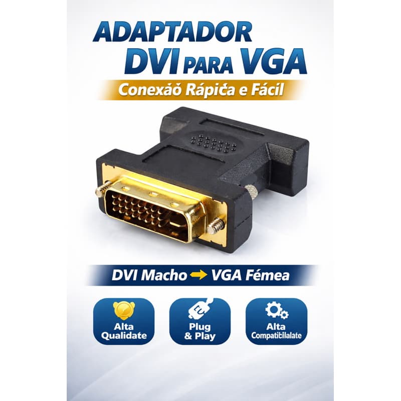 Adaptador DVI para VGA Conversor DVI Macho VGA Fêmea Monitor