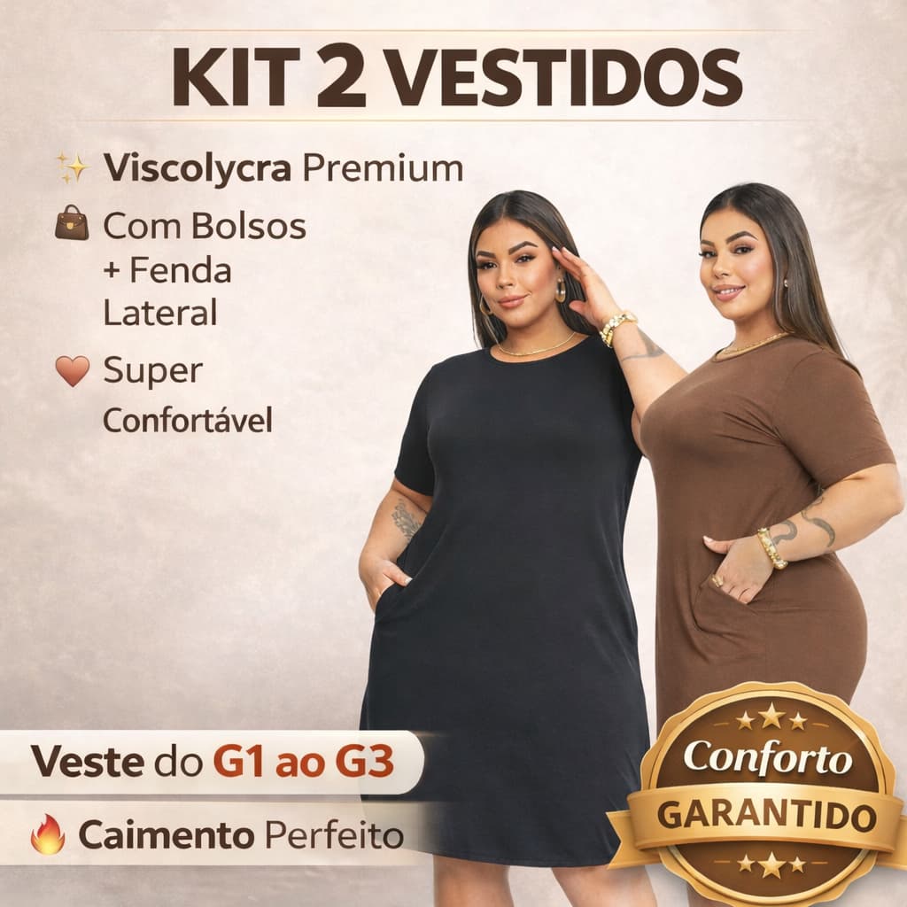 Kit 2 Vestido Plus Size Feminino Casual com Bolso e Fenda Lateral  Confortável Elegante para o Dia a Dia Passeio
