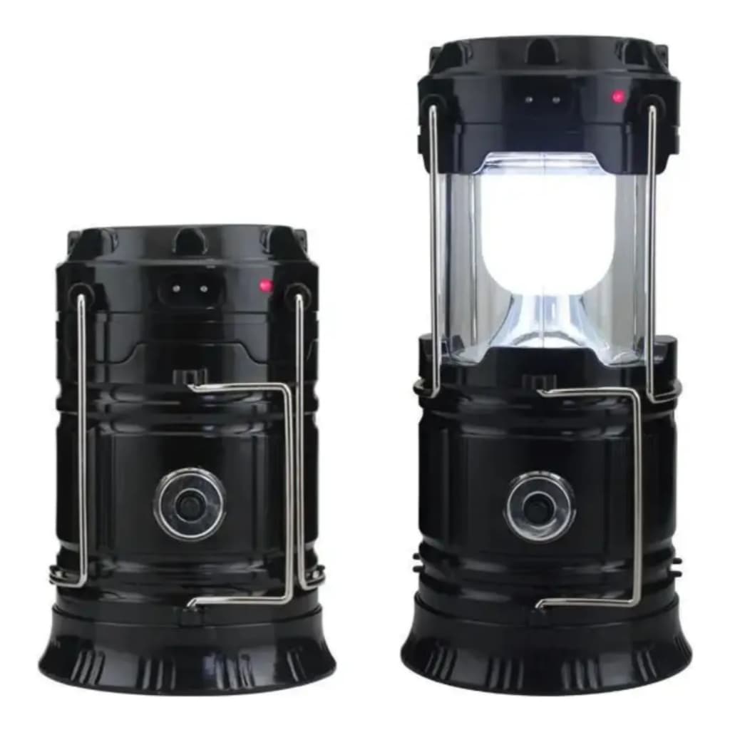Lanterna Recarregável Led Lampião Solar Camping Pesca Cor Preto