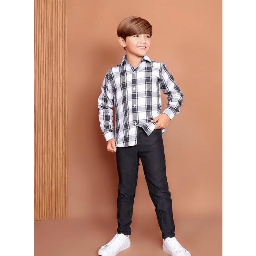 Camisa Infantil Masculina Xadrez Social Manga Longa Festa Junina Casual Menino