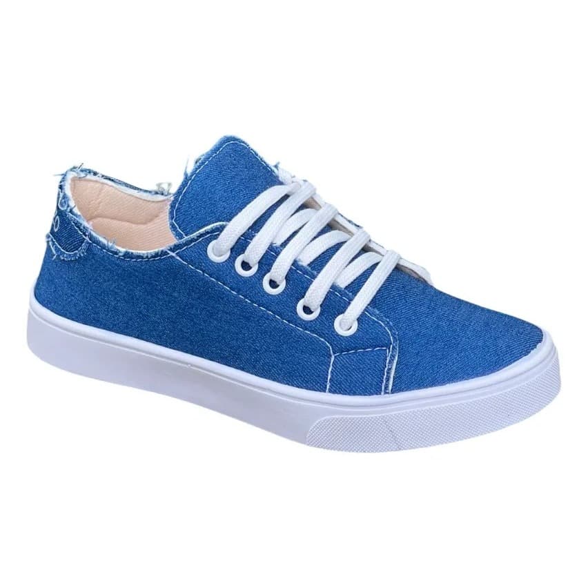 Tênis feminino jeans casual despojado plataforma sola reta confortavel para dia a dia
