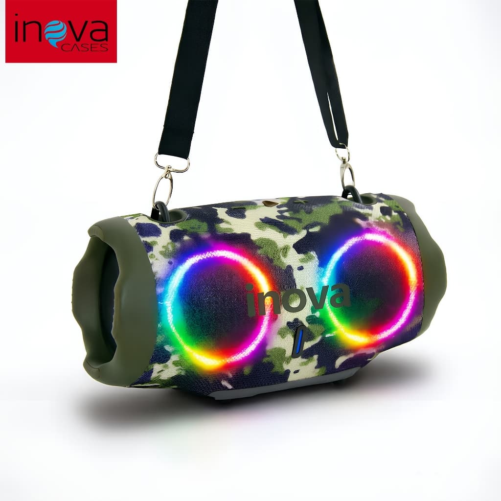 Caixa de Som Bluetooth Inova IPX6 À Prova D'água RGB 10W Potente Portátil com Alça e Bluetooth 5.3