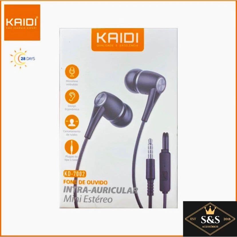 Fone de ouvido Kaidi Brasil com fio resistente e flexível KD-7002 100% Original