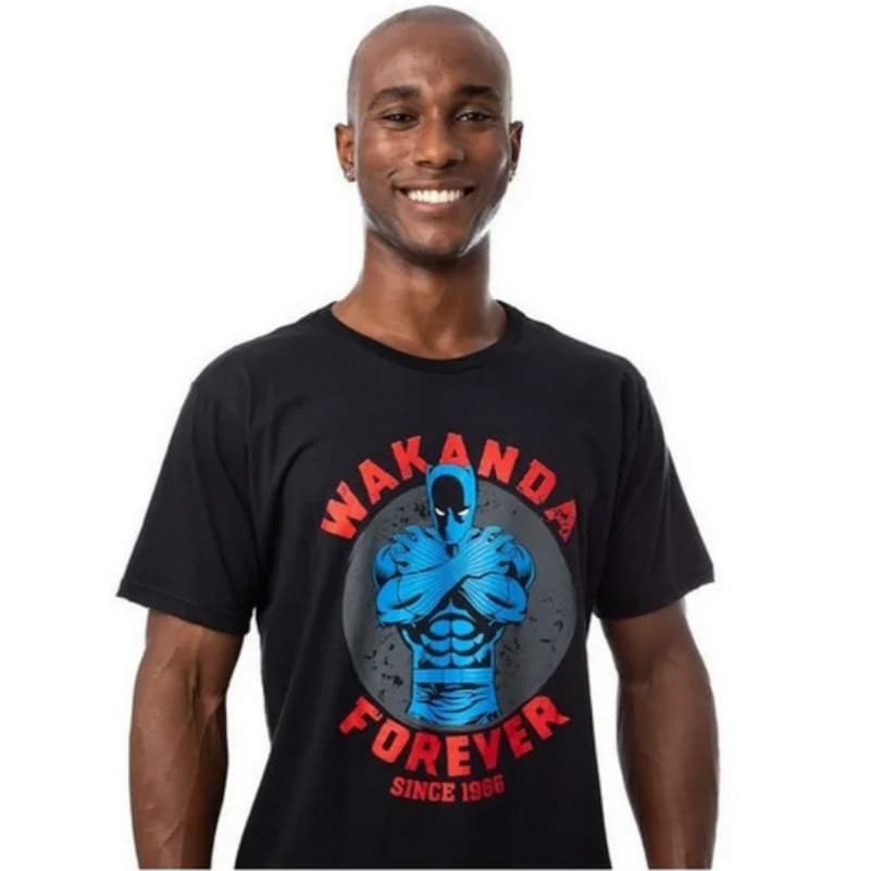 Camiseta Pantera Negra Wakanda Forever Preta Tamanho M - Piticas