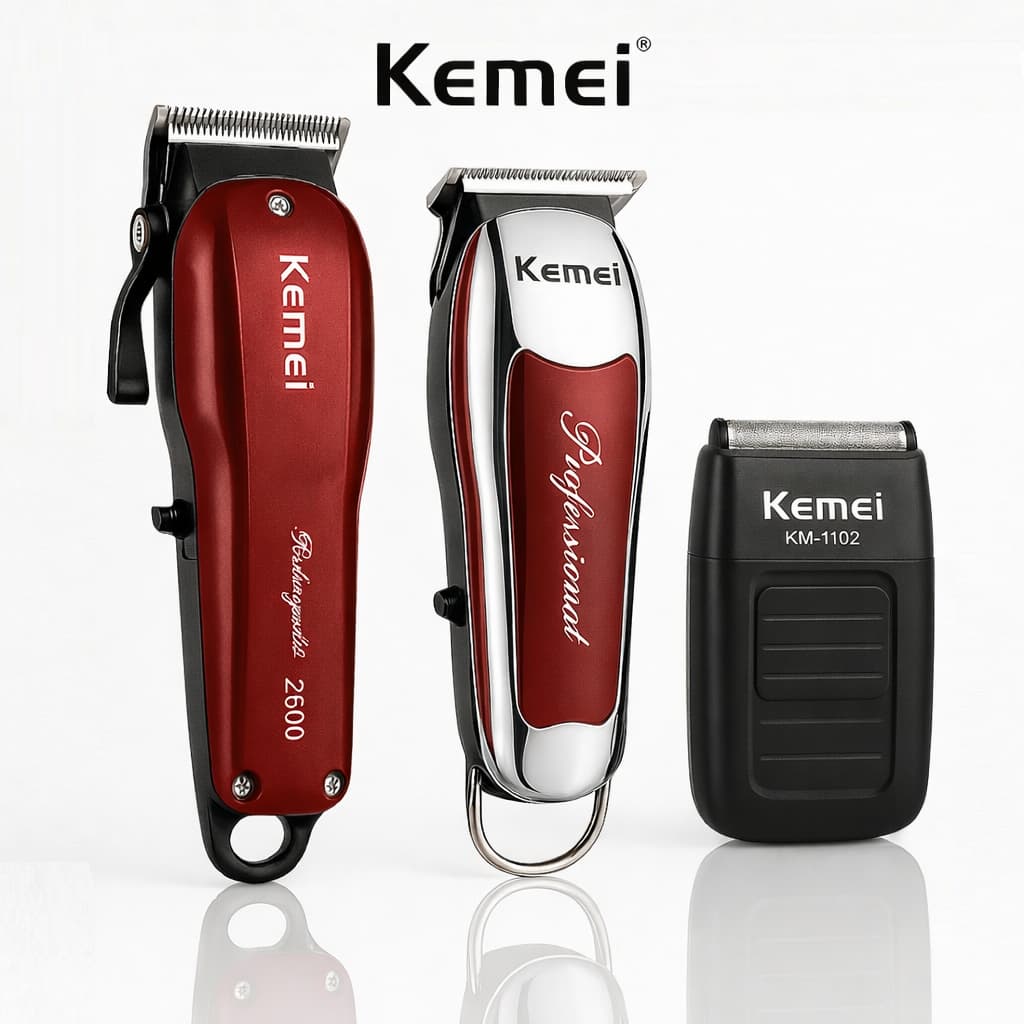 Kit Kemei Profissional Barbeiro KM-2600 9163 1102 Maquina Cortar Cabelo Acabamento Shaver 9W Barba