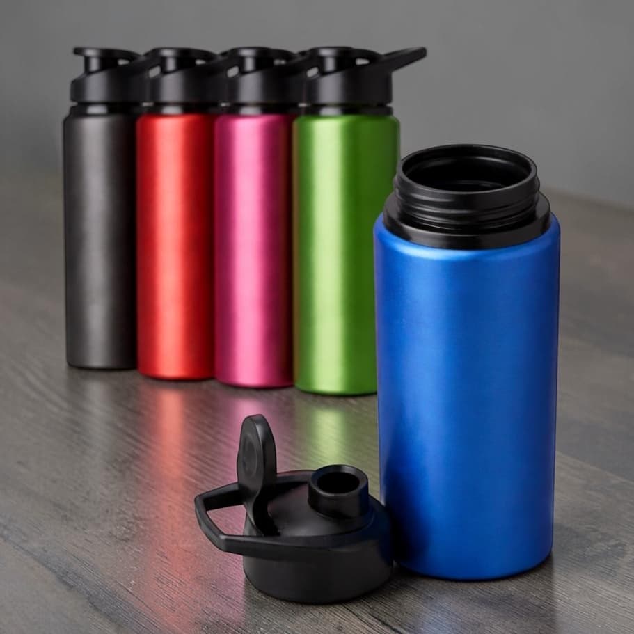 Garrafa Squeeze Alumínio 650ml Com Tampa Rosqueável Protetor de Bocal e Alça Acoplada