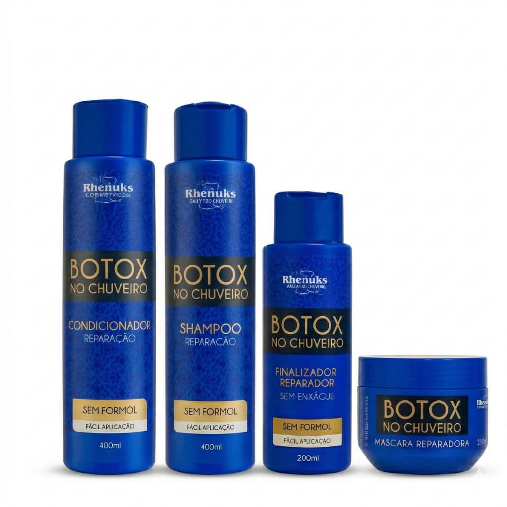 Kit Capilar Botox no Chuveiro sem Formol - 4 Itens Cabelo Liso Reparação Frizz Reconstrução Rhenuks