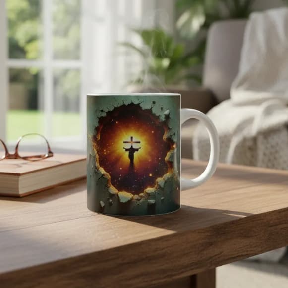 Caneca Porcelana 3D Gospel Fé Cristo Deus Jesus Presente Religioso