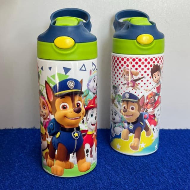 Garrafinha Térmica Personalizada Patrulha Canina Com Nome Alça Canudo 350ml Garrafinha termica infantil Patrulha Canina