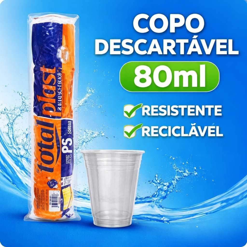 Copo Descartável 80ml PS Transparente Copo de Plástico TotalPlast com Pacote 100 unidades
