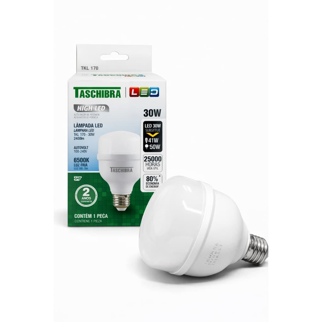 HIGH LED LAMPADA LED 30W LUZ BRANCA 6500K BIVOLT BASE E27 TASCHIBRA