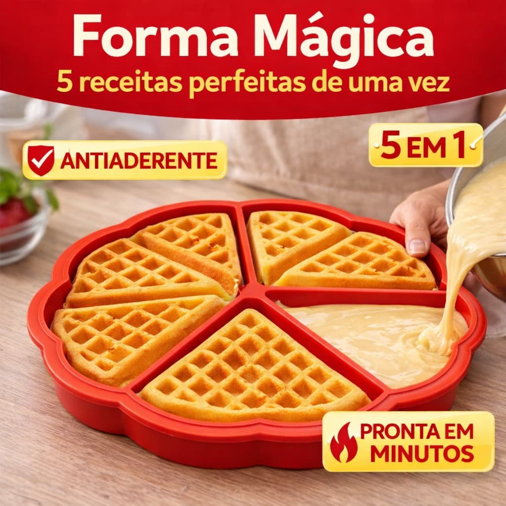 Forma Mágica 5 em 1™ Silicone Antiaderente | Faça 5 Panquecas, Waffles e Ovos ao Mesmo Tempo