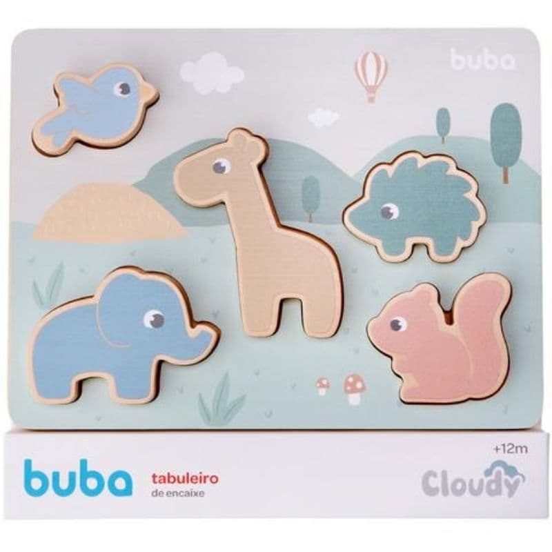 Brinquedo infantil educativo Buba tabuleiro de encaixe Madeira Cloudy safari Montessori bebê criança