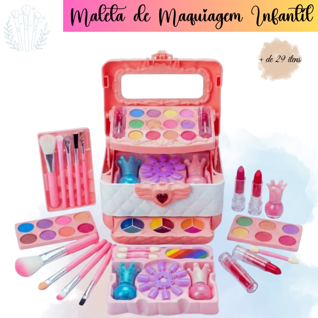 Maleta de Maquiagem Infantil Kit Completo Com Espelho Brinquedo Menina
