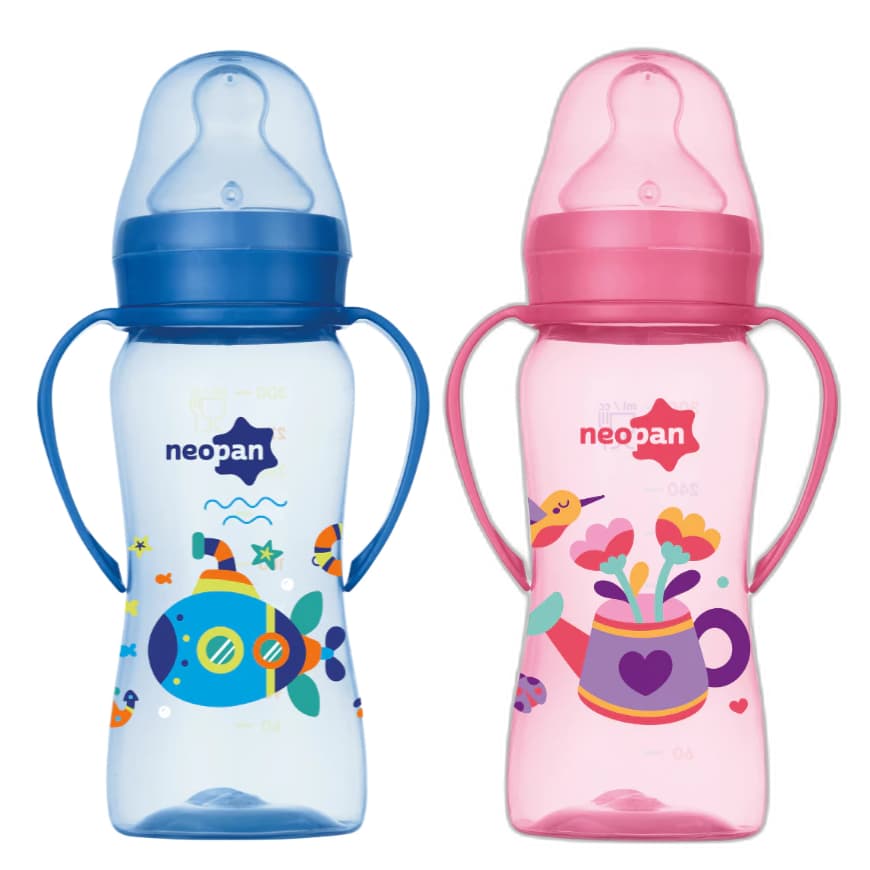 MAMADEIRA CRIATIVA BOCA LARGA TAMANHO 2 ORTODÔNTICA (+6) COM ALÇA 300ML - NEOPAN