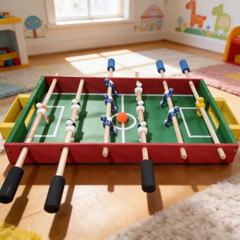 Mini Pebolim de Mesa Totó Infantil em Madeira com 2 Bolinhas Jogo Educativo Crianças