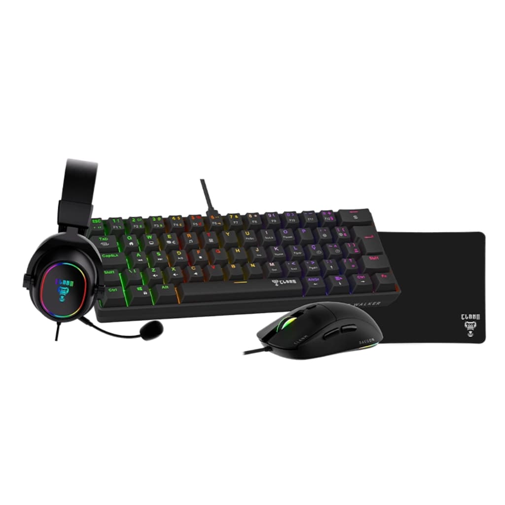 Kit Gamer Darkline Teclado Mouse Headset Mousepad 4 Em 1  Rgb