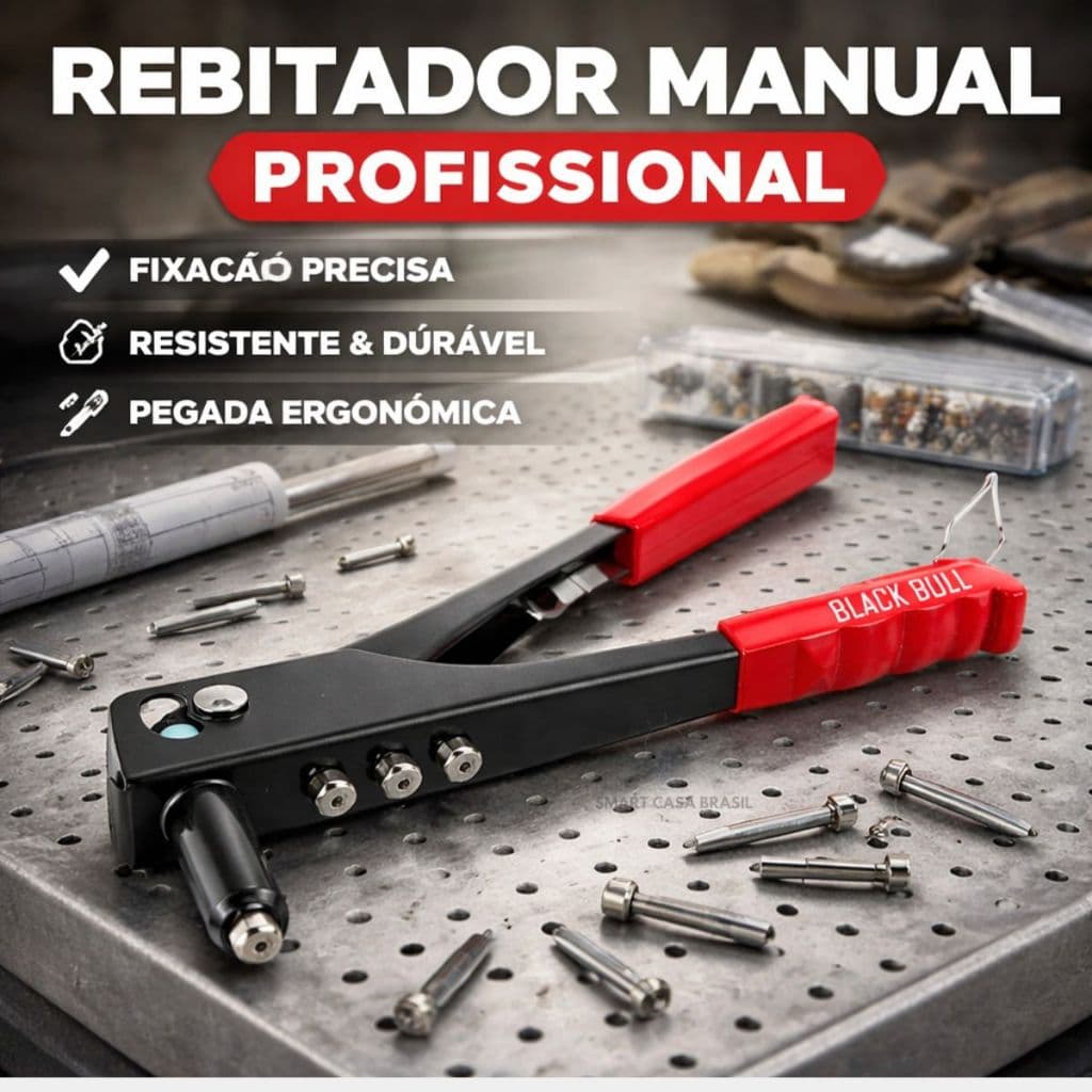 Rebitador Manual Profissional 9.5 Pol Black Bull 4 Bicos Chave Auxiliar Aço Inox Resistente