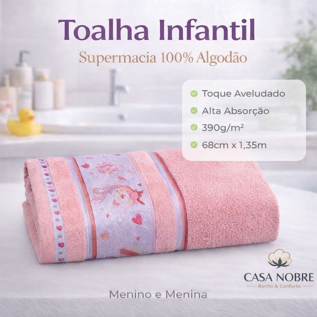Toalha Infantil de Algodão Macia Alta Absorção Diversas Estampas