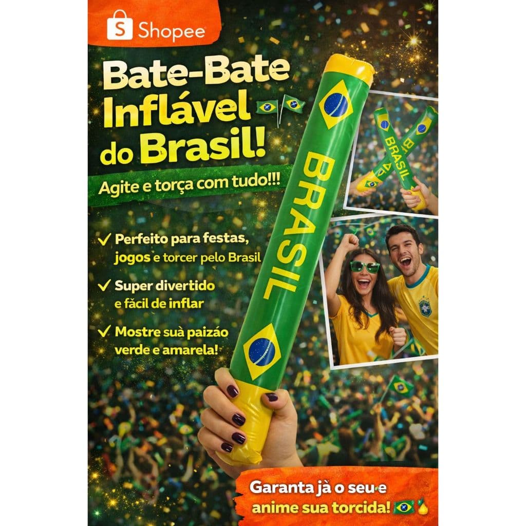 Bastão Balão Inflável Brasil Bate Bate Torcida Futebol Copa do Mundo