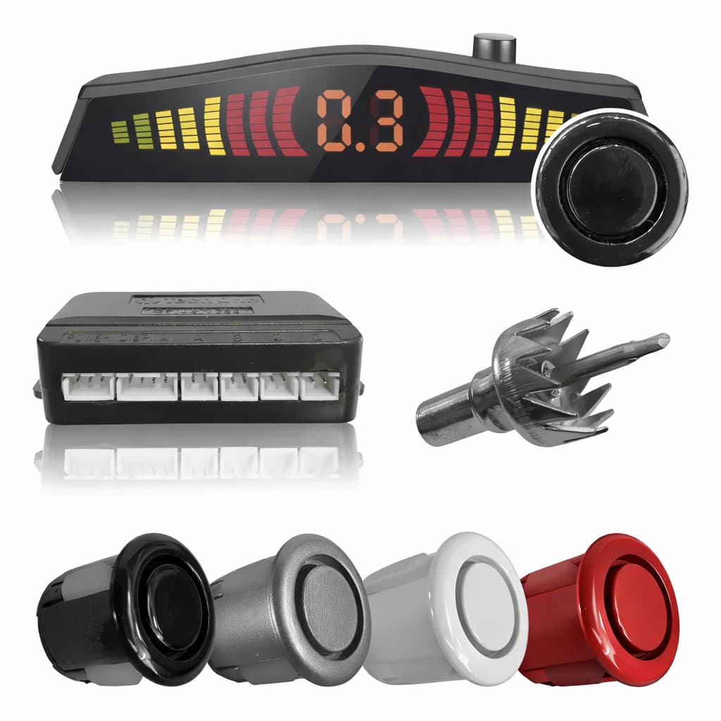 Sensor de Estacionamento Ré 22mm Alarme Sonoro e Display Digital Prata Branco Preto Vermelho