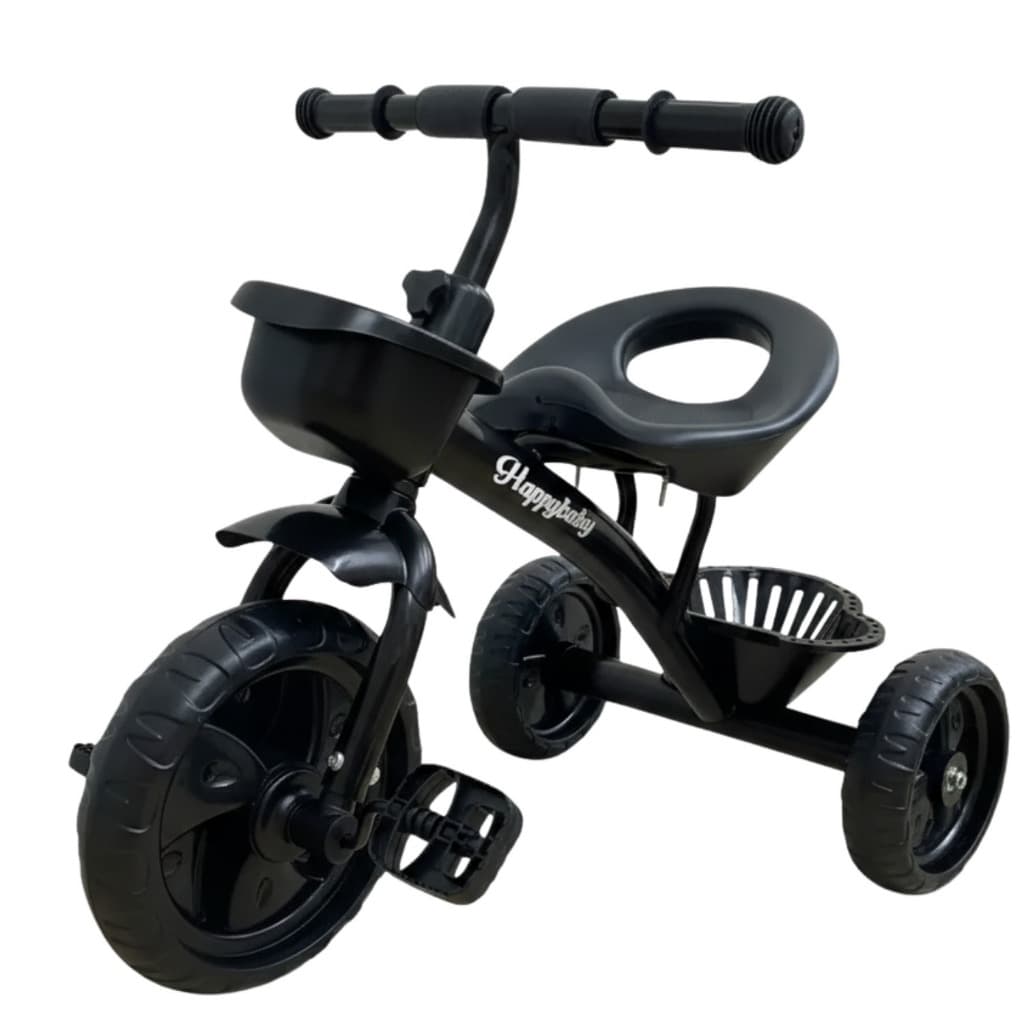 Triciclo Infantil de 3 Rodas e 2 Cestos Cor Preto Pedal - Resistente Divertido