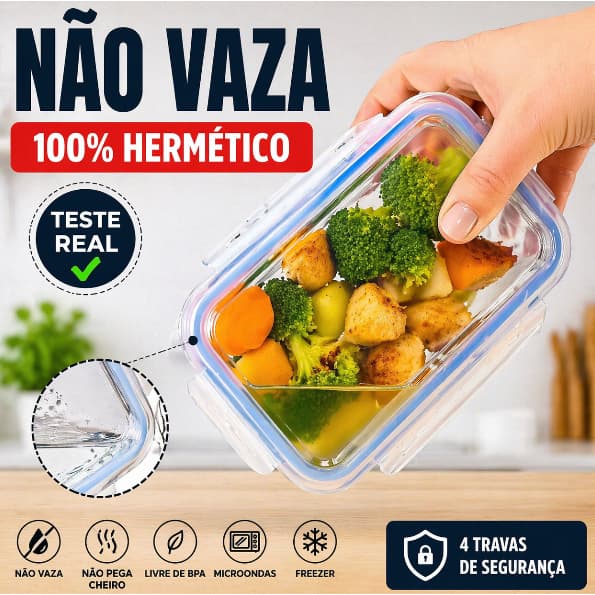 Pote Vidro Hermético Não Vaza Marmita Tampa Silicone 370ml/640ml/1040ml/1500ml Microondas Freezer