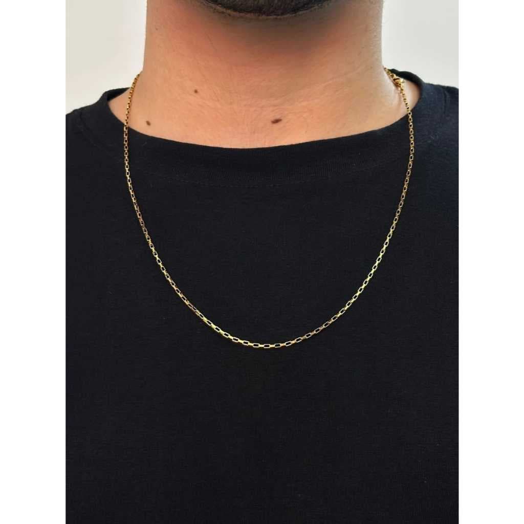Corrente Tijolo 2.5mm 70cm Aço Inox Ouro 18k Não Escurece