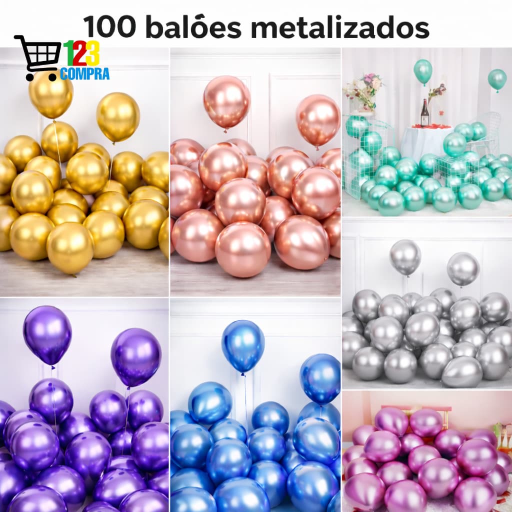 Kit 100 Balões Metalizados Premium para Festa e Decoração