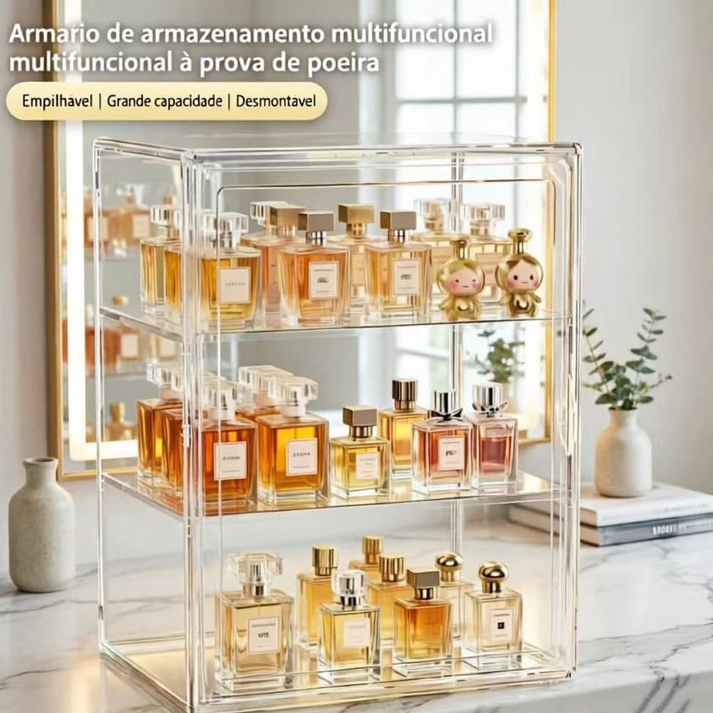 Caixa Organizadora de Perfumes de Grande Capacidade Vitrine Transparente de Acrílico à Prova de Poeira Para Cosméticos