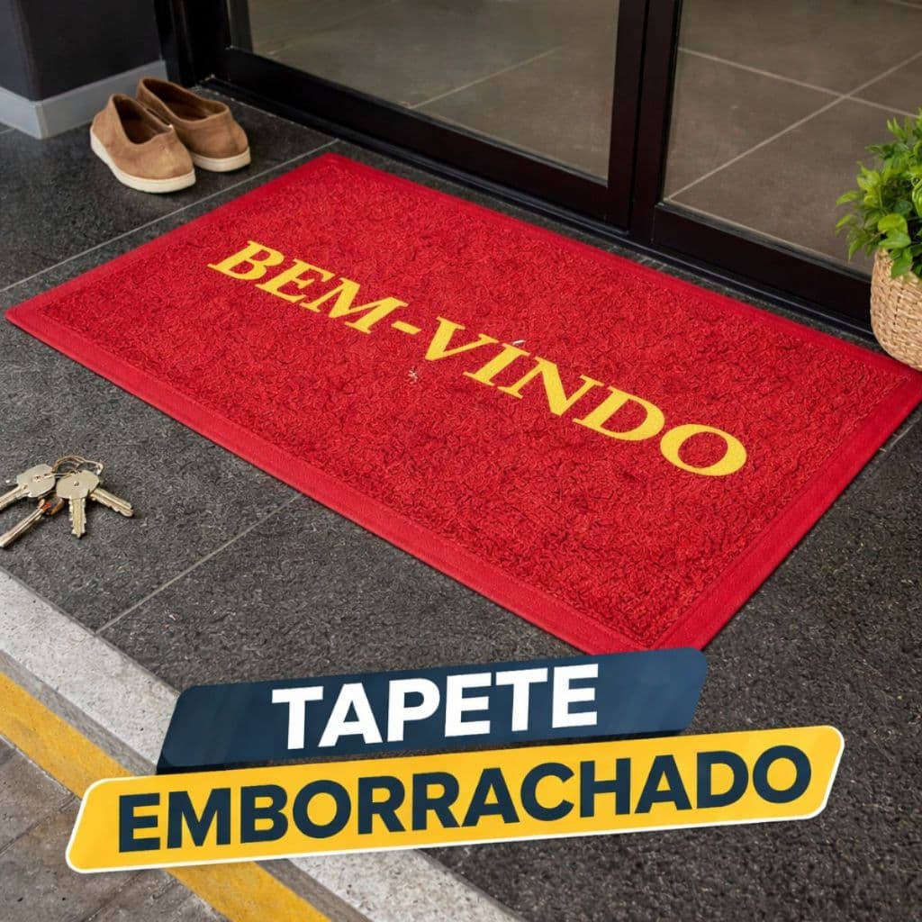 Tapete Emborrachado Antiderrapante Porta Entrada Bem-Vindo