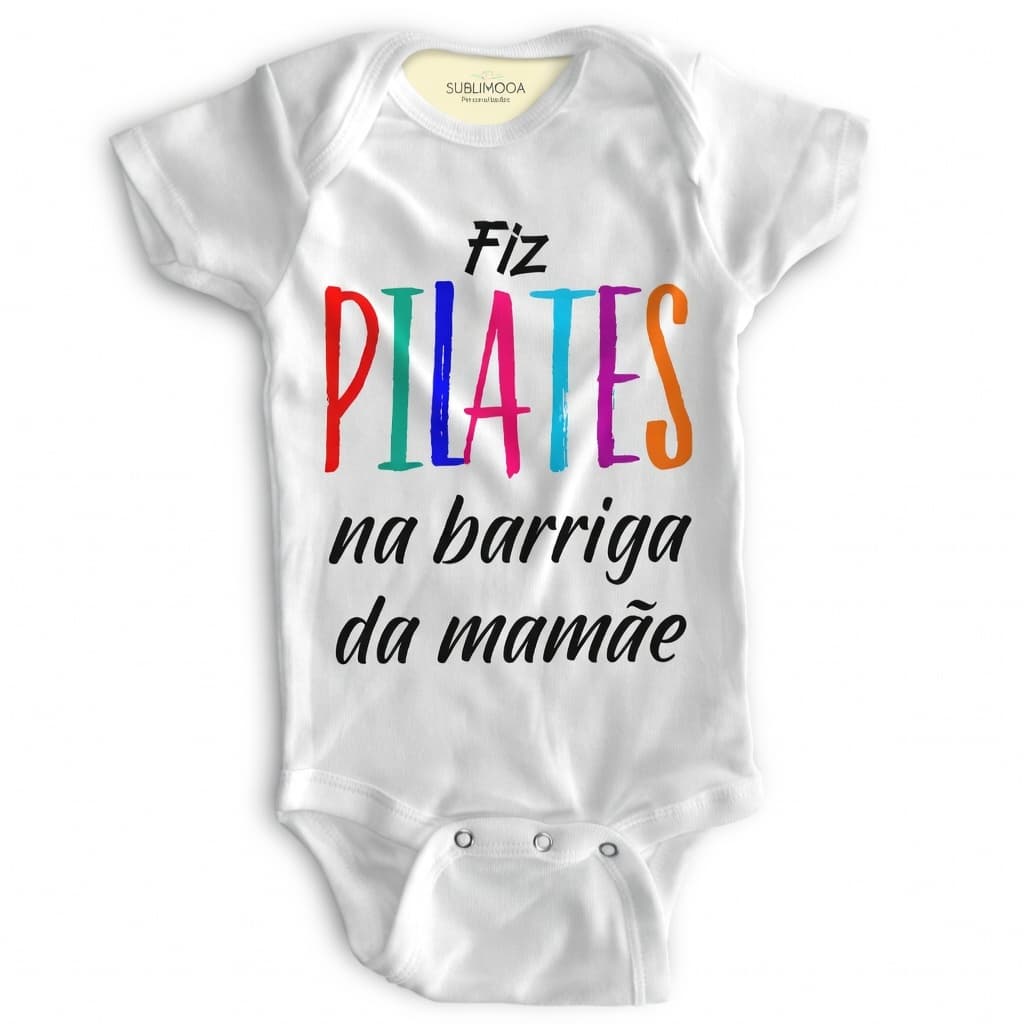 Body Bebê Personalizado "Fiz Pilates na Barriga da Mamãe" – Poliéster e Elastano! 🌈👶 #02