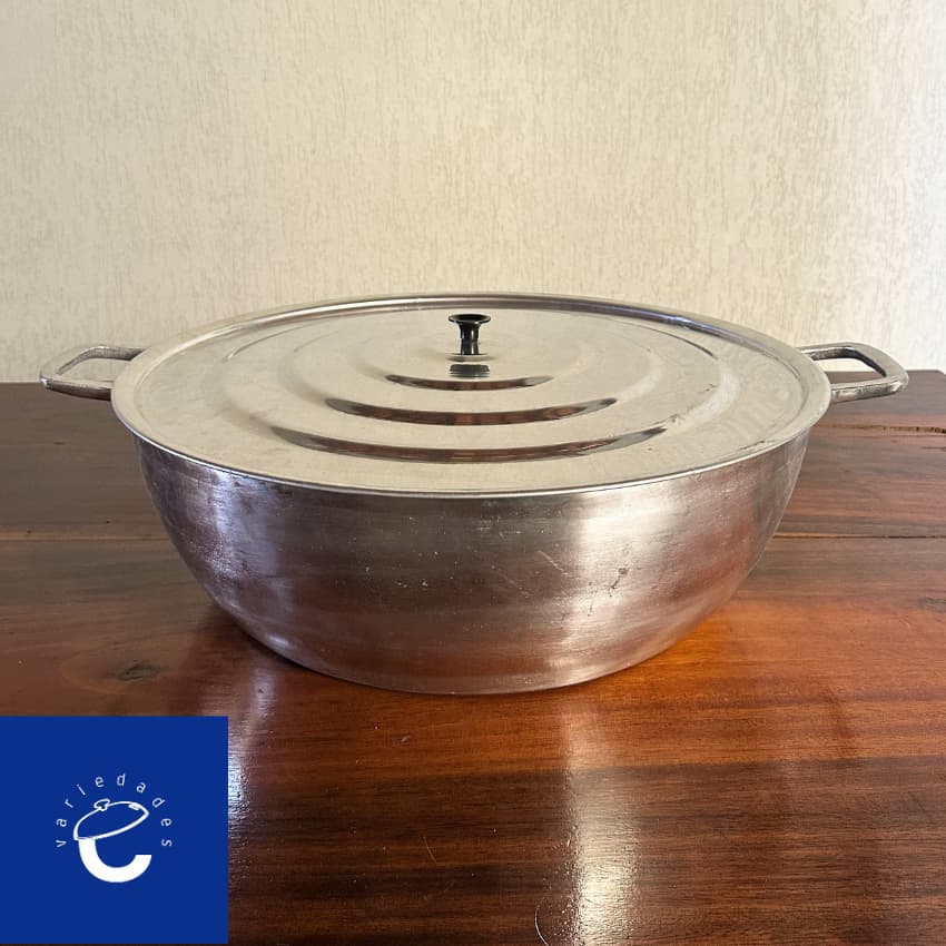 Tacho Nº55 - 34 litros - Tacho grande de alumínio batido fundido grosso polido com tampa leve