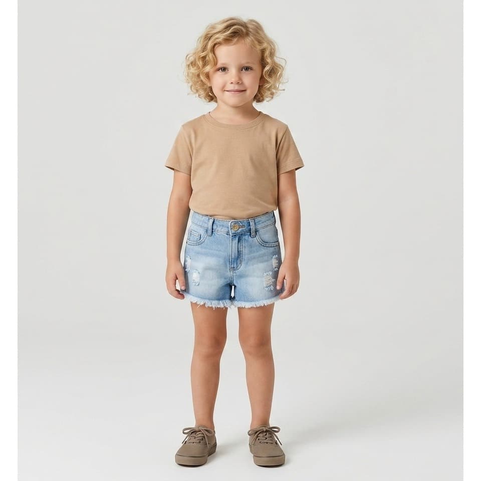 SHORTS JEANS INFANTIL 4/8 LAVAGEM COM RASGO