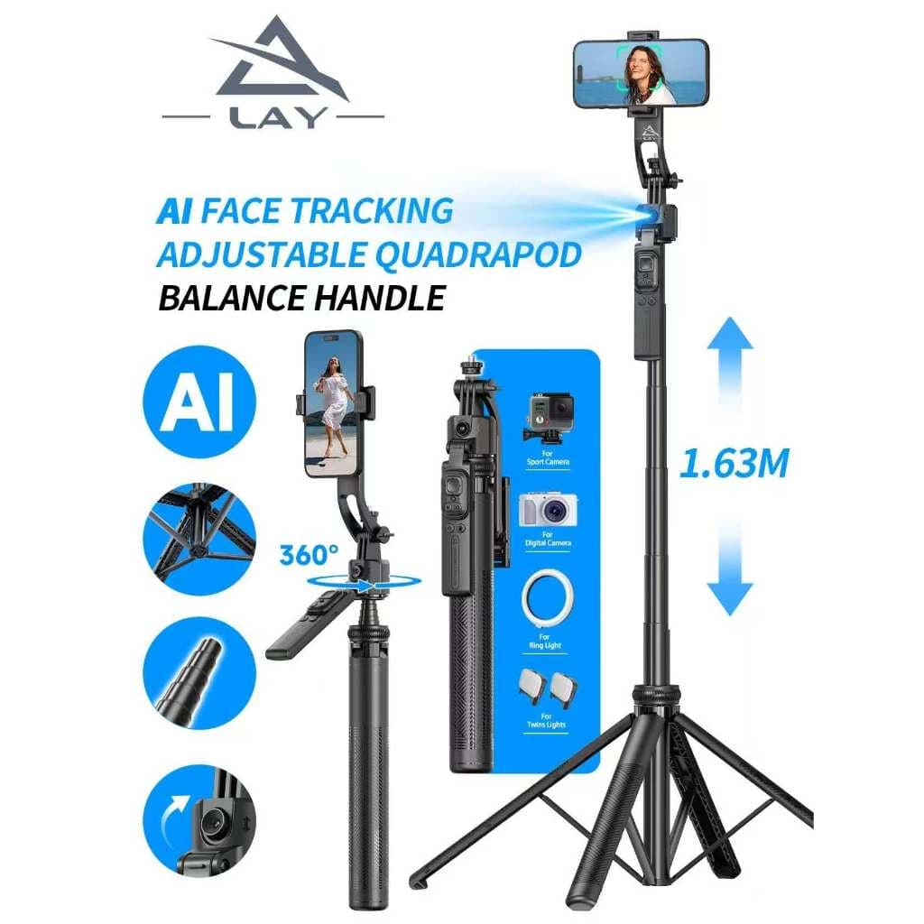 Bastão Gimbal Selfie  Rastreamentofacial inteligente por IA Mini Tripé Rotação de 360° para capturar ângulos variado